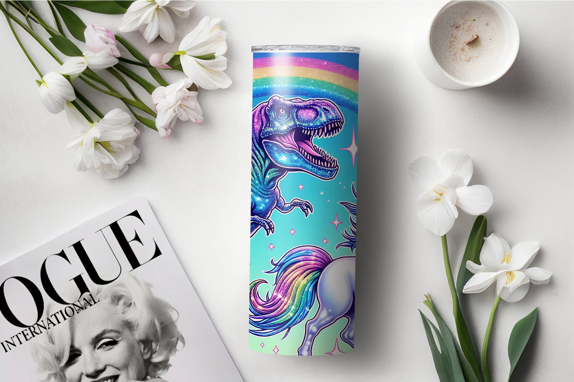 Funny T-Rex Dinosaur and Unicorn Rainbow 20 oz Skinny Tumbler – Perfect Gift Idea - Sippincity