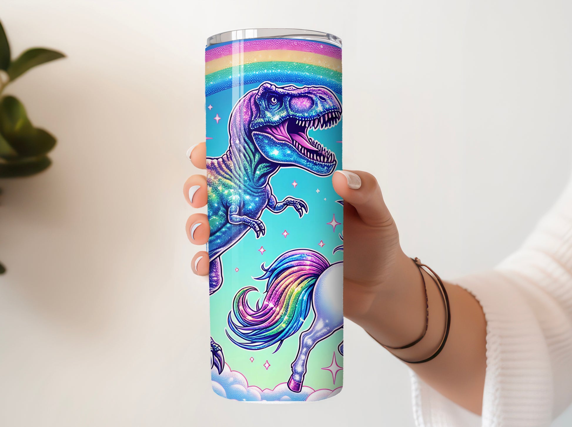 Funny T-Rex Dinosaur and Unicorn Rainbow 20 oz Skinny Tumbler – Perfect Gift Idea - Sippincity