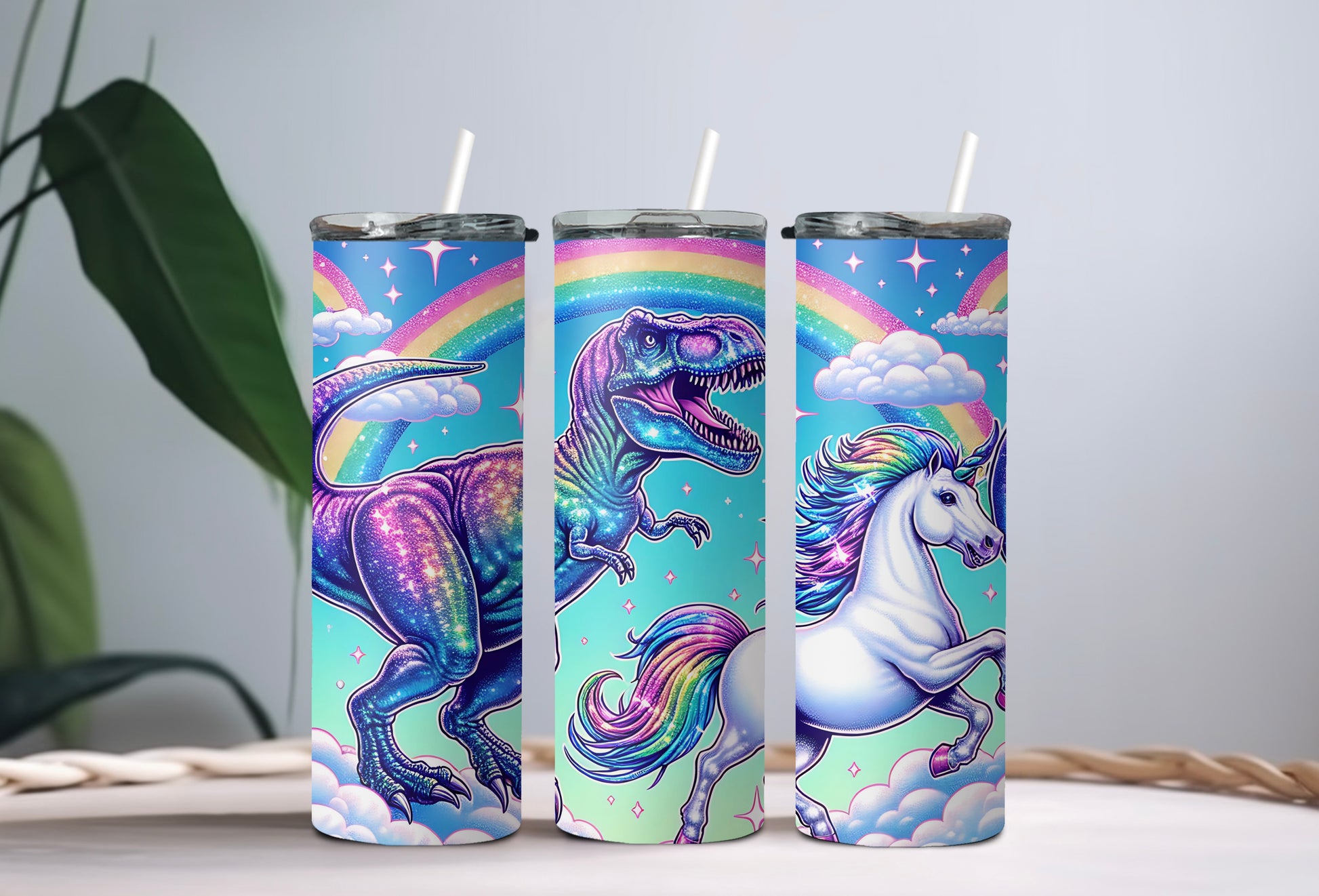 Funny T-Rex Dinosaur and Unicorn Rainbow 20 oz Skinny Tumbler – Perfect Gift Idea - Sippincity