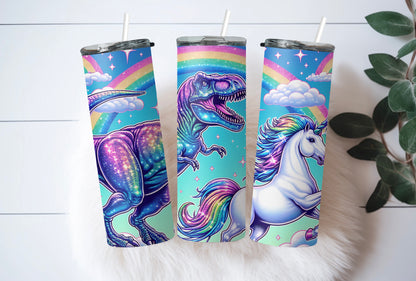 Funny T-Rex Dinosaur and Unicorn Rainbow 20 oz Skinny Tumbler – Perfect Gift Idea - Sippincity