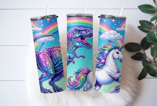 Funny T-Rex Dinosaur and Unicorn Rainbow 20 oz Skinny Tumbler – Perfect Gift Idea - Sippincity