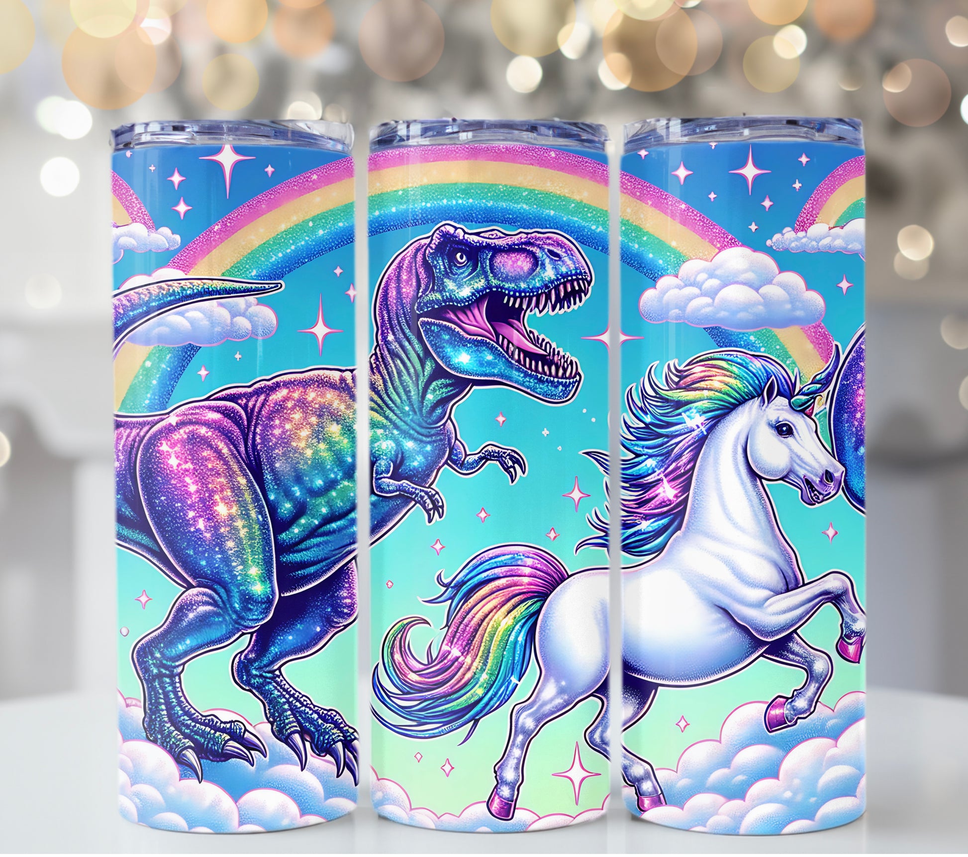 Funny T-Rex Dinosaur and Unicorn Rainbow 20 oz Skinny Tumbler – Perfect Gift Idea - Sippincity