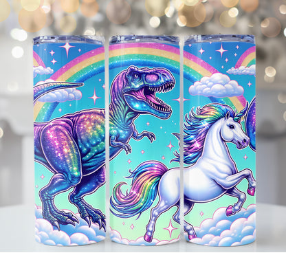 Funny T-Rex Dinosaur and Unicorn Rainbow 20 oz Skinny Tumbler – Perfect Gift Idea - Sippincity