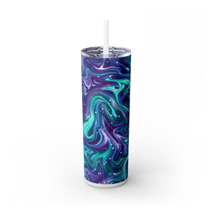 Teal & Purple Galaxy Marble 20 oz Skinny Tumbler | Stainless Steel Travel Mug - Sippincity