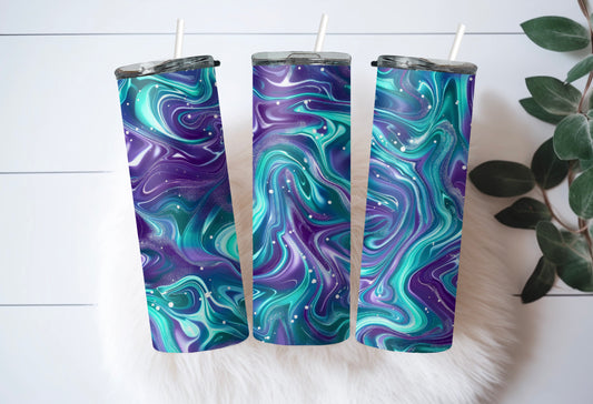 Teal & Purple Galaxy Marble 20 oz Skinny Tumbler | Stainless Steel Travel Mug - Sippincity
