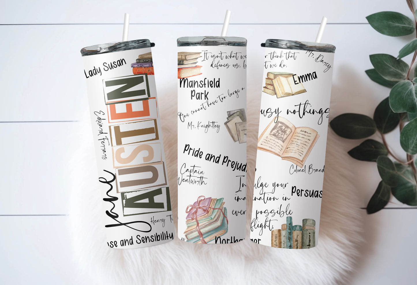 Literary Jane Austen 20 oz Skinny Tumbler with Famous Quotes - Sippincity