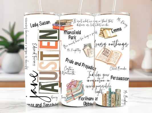 Literary Jane Austen 20 oz Skinny Tumbler with Famous Quotes - Sippincity