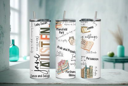 Literary Jane Austen 20 oz Skinny Tumbler with Famous Quotes - Sippincity